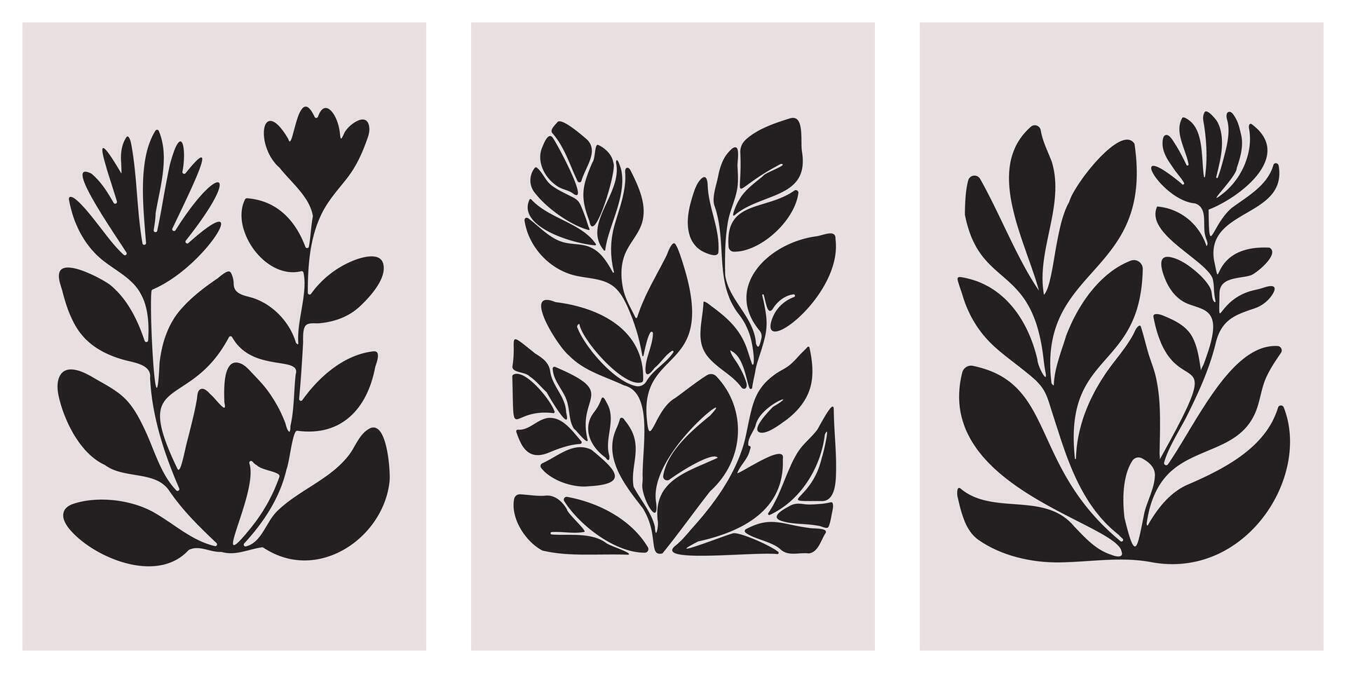 Abstract black silhouette plant and leaves wall art matisse style. vector