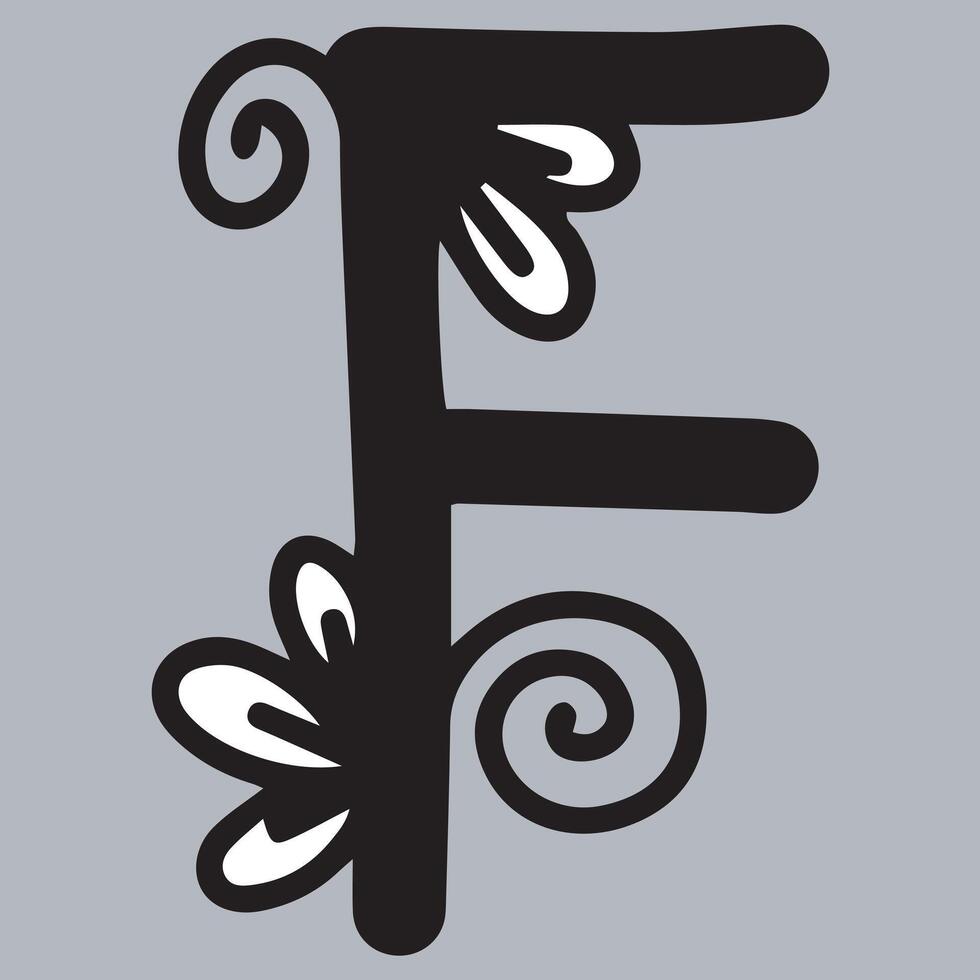 Alphabet F. Floral Ornamental Alphabet, Initial Letter F. Education and fun for kids. vector