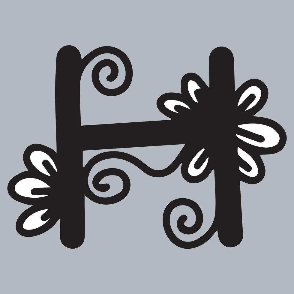 Alphabet H. Floral Ornamental Alphabet, Initial Letter H. Education and fun for kids. vector