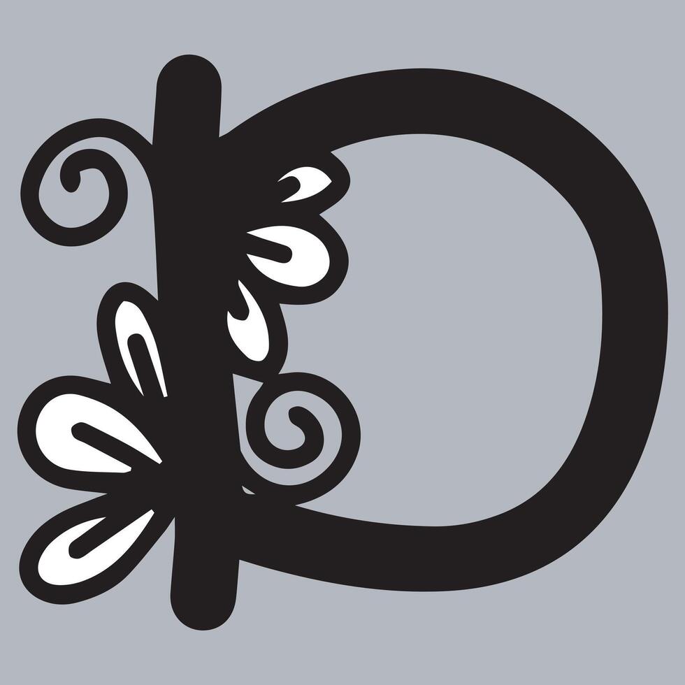 Alphabet D. Floral Ornamental Alphabet, Initial Letter D. Education and fun for kids. vector