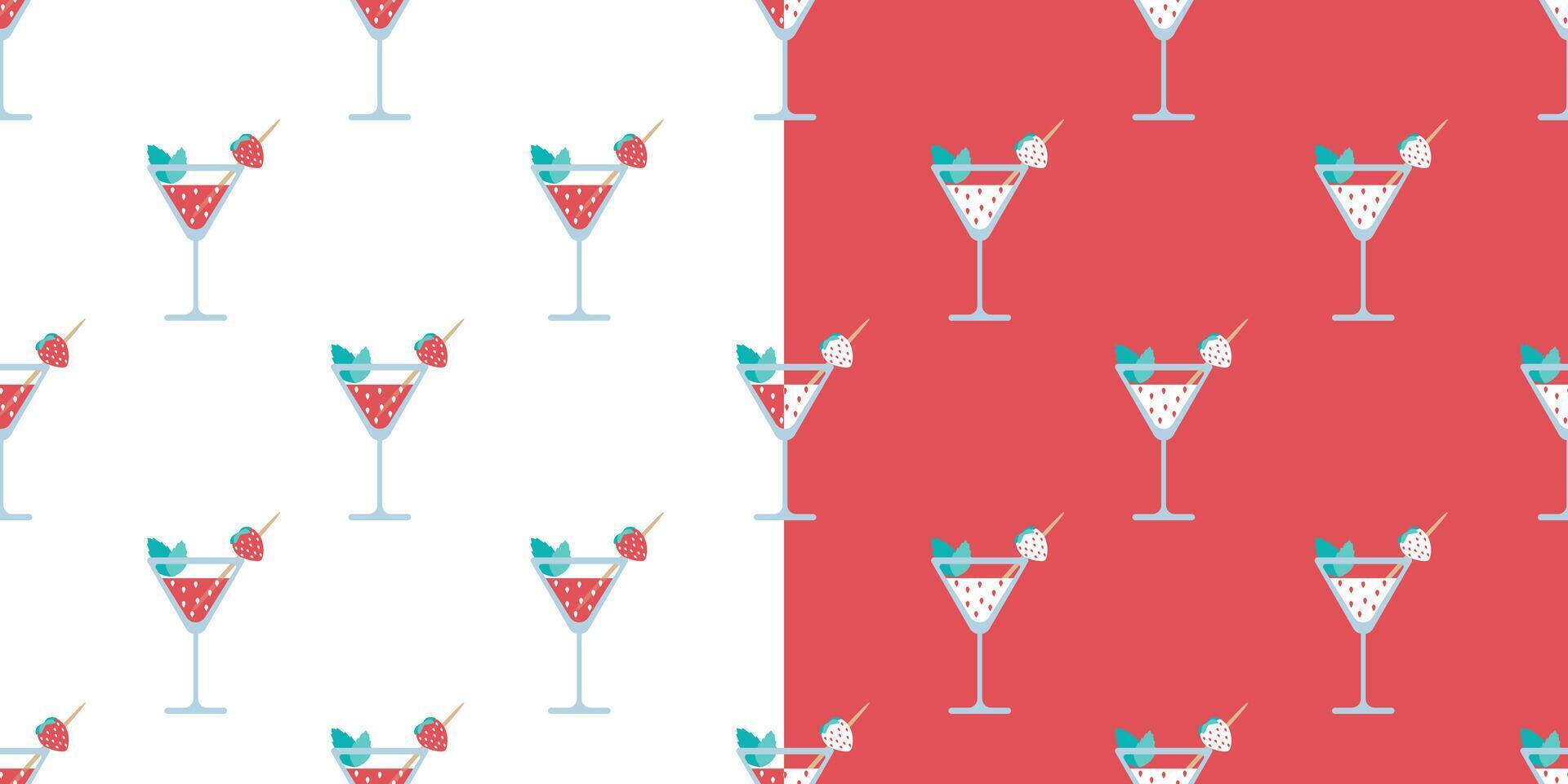 Seamless Background of Strawberry Smoothie with Mint. Cocktail, Drink. Home Canning. Summer Food Illustration. Isolated on White Background. Inversion. vector
