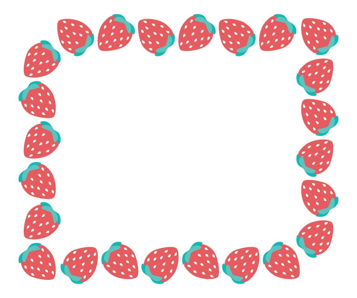 Summer Frame Made Of Strawberries. Delicious Beautiful Dessert Border. Red, Juicy. vector