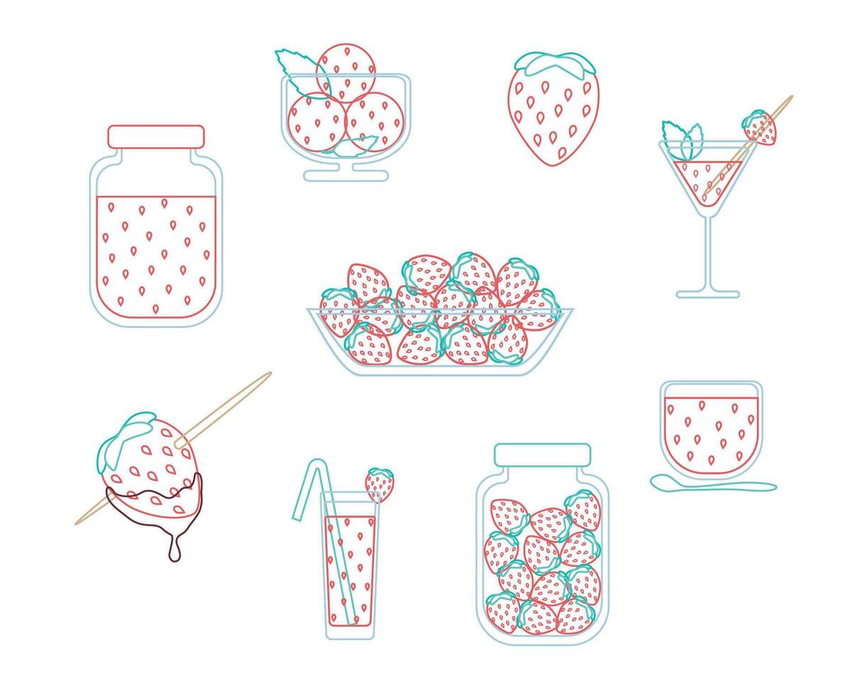 fresa hielo crema. vaso tarro de mermelada, mermelada, confitura. chocolate cubierto fresas hogar envase. jugoso fresas, rojo bayas. contorno ilustración de verano alimento. garabatear. aislado vector