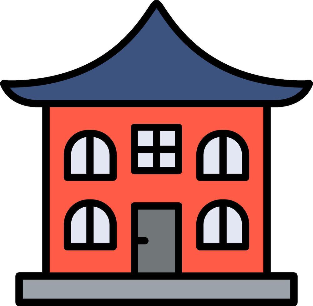 asiático templo línea lleno icono vector