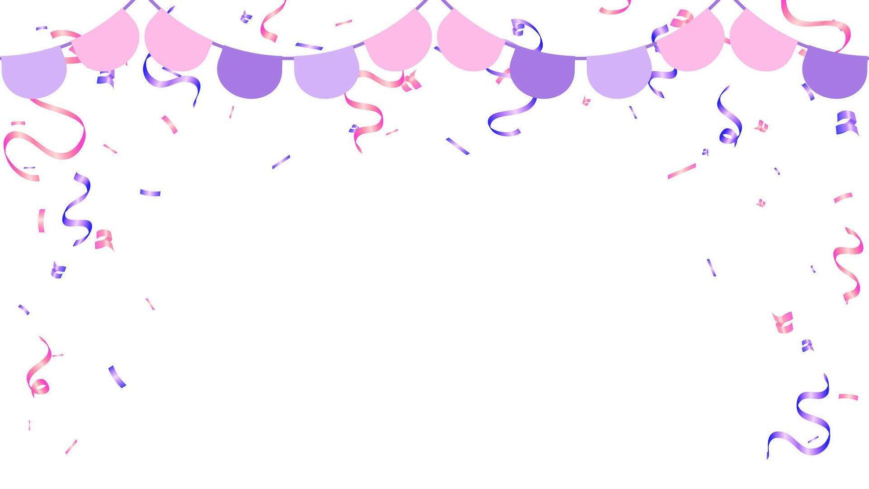 pastel party flags and confetti explosions with buntings and ribbons for birthday, celebration, anniversary and holiday party vector