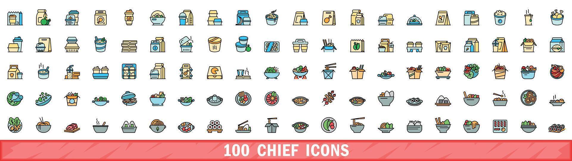 100 jefe íconos colocar, color línea estilo vector