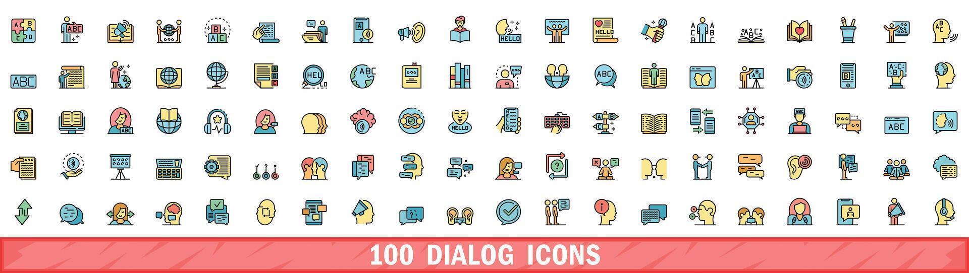 100 dialog icons set, color line style vector