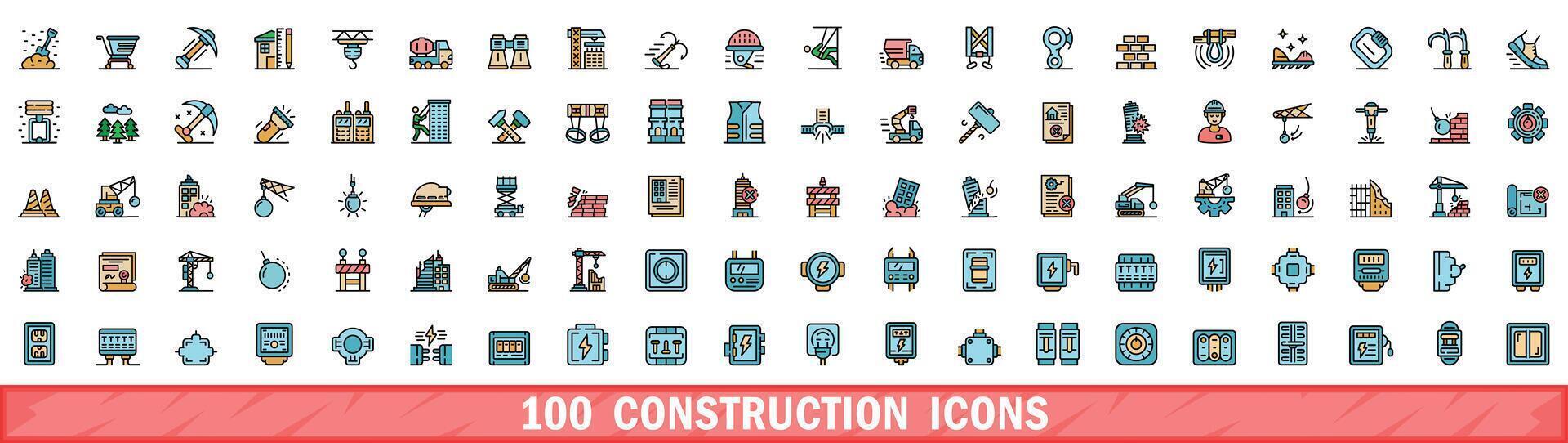 100 construcción íconos colocar, color línea estilo vector