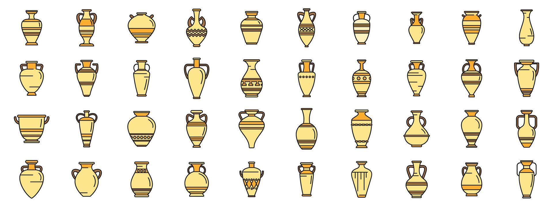 Amphora icons set color line vector