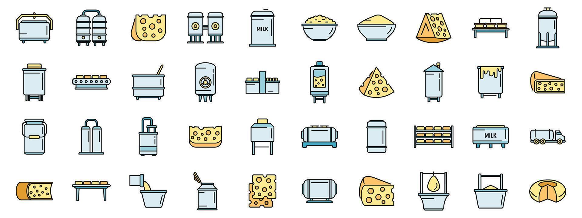 Cheese production icons set color line vector