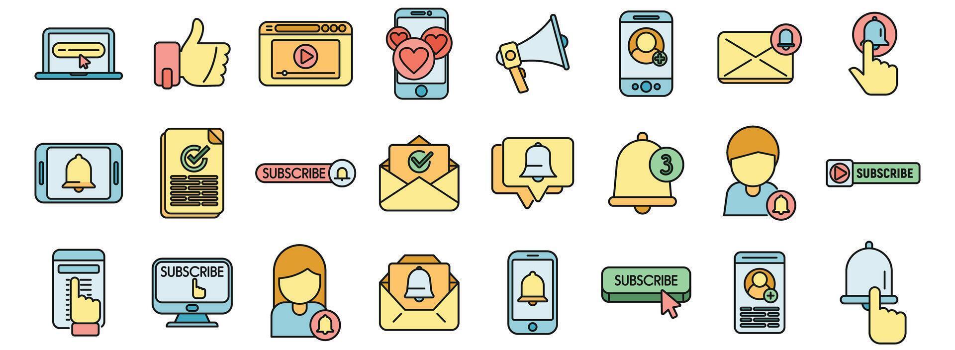Subscribe icons set color line vector