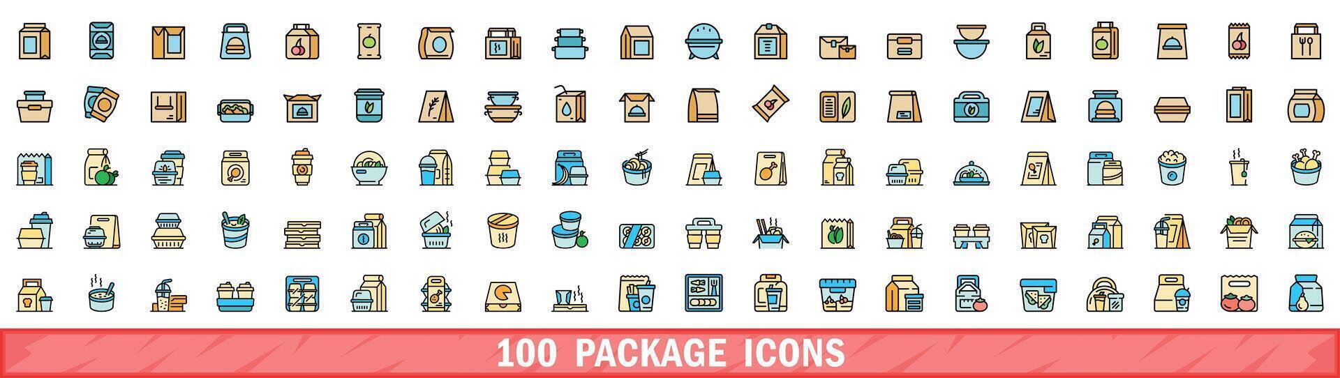 100 paquete íconos colocar, color línea estilo vector