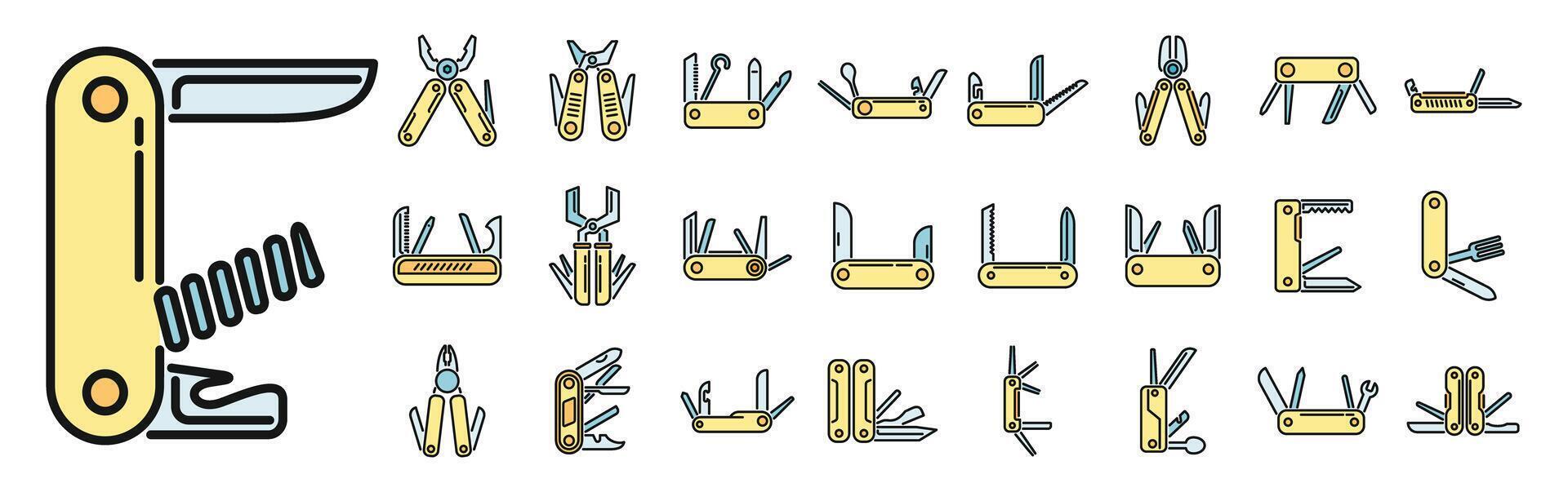 Multitool icons set color line vector