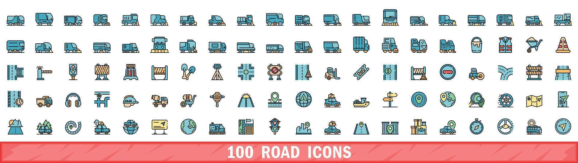 100 la carretera íconos colocar, color línea estilo vector