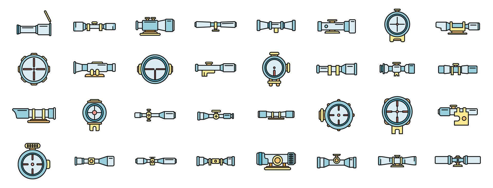 telescópico visión íconos conjunto color línea vector