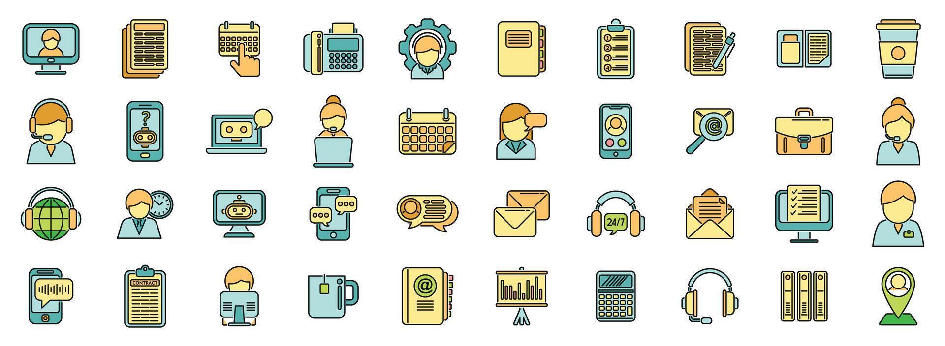 Personal assistant icons set color line vector