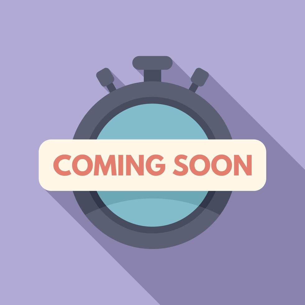 Coming soon stopwatch icon flat . Advert new brand vector