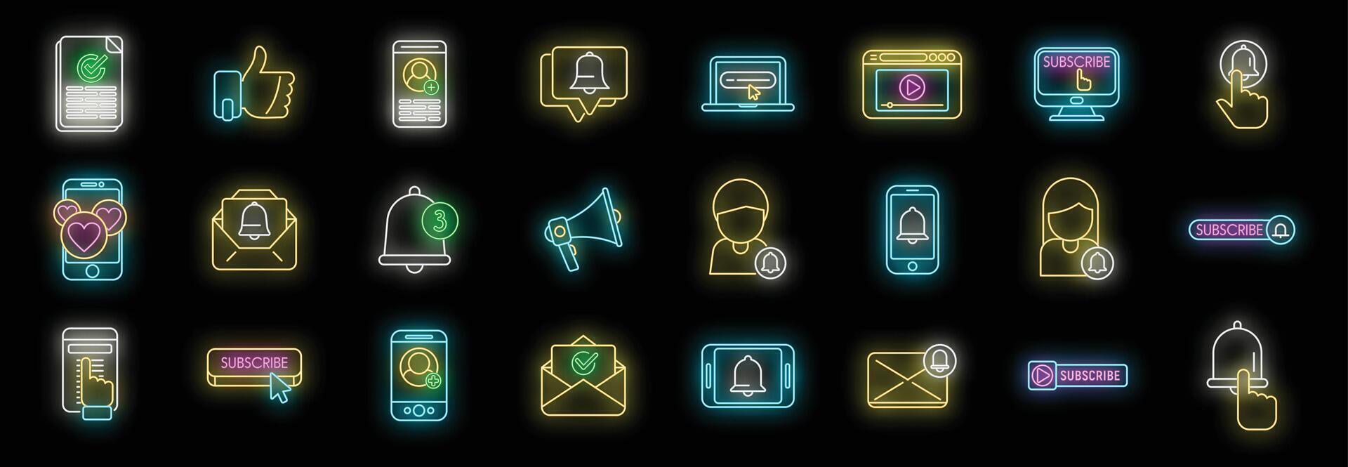 Subscribe icons set neon vector