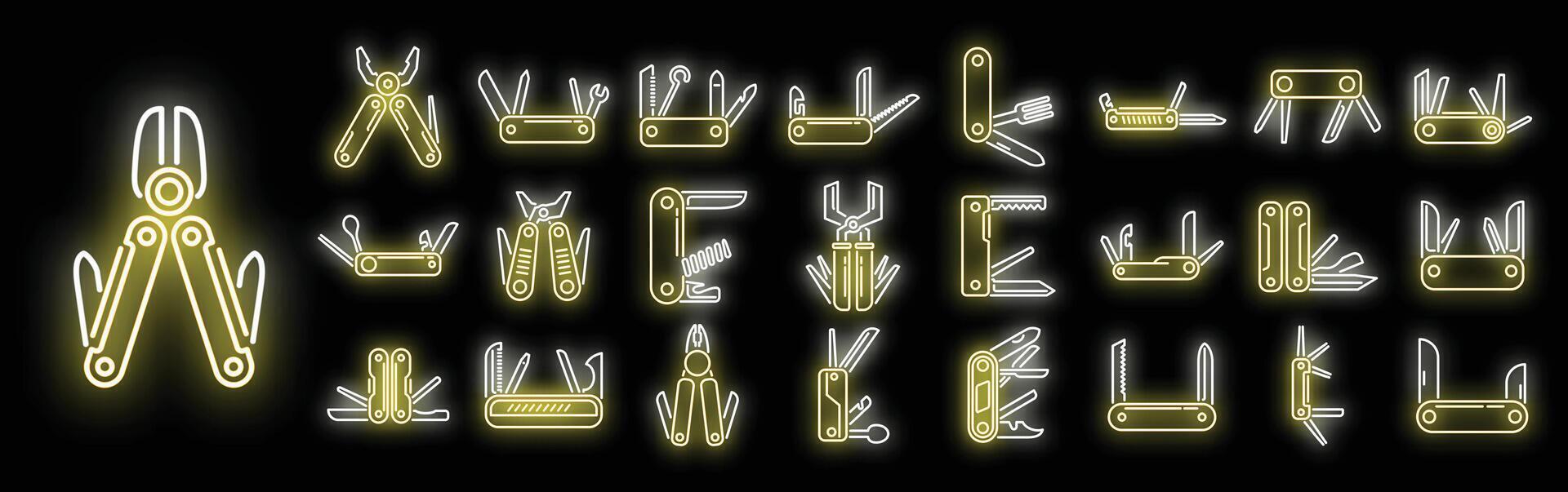 Multitool icons set neon vector