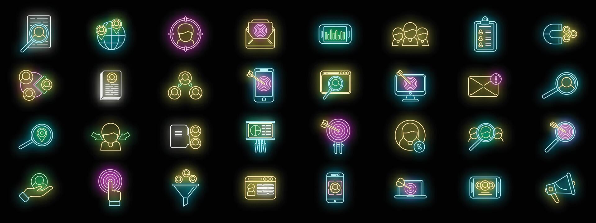 Target audience icons set neon vector