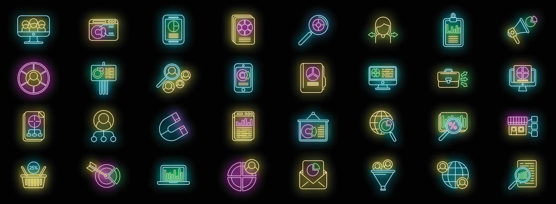 Market segmentation icons set neon vector