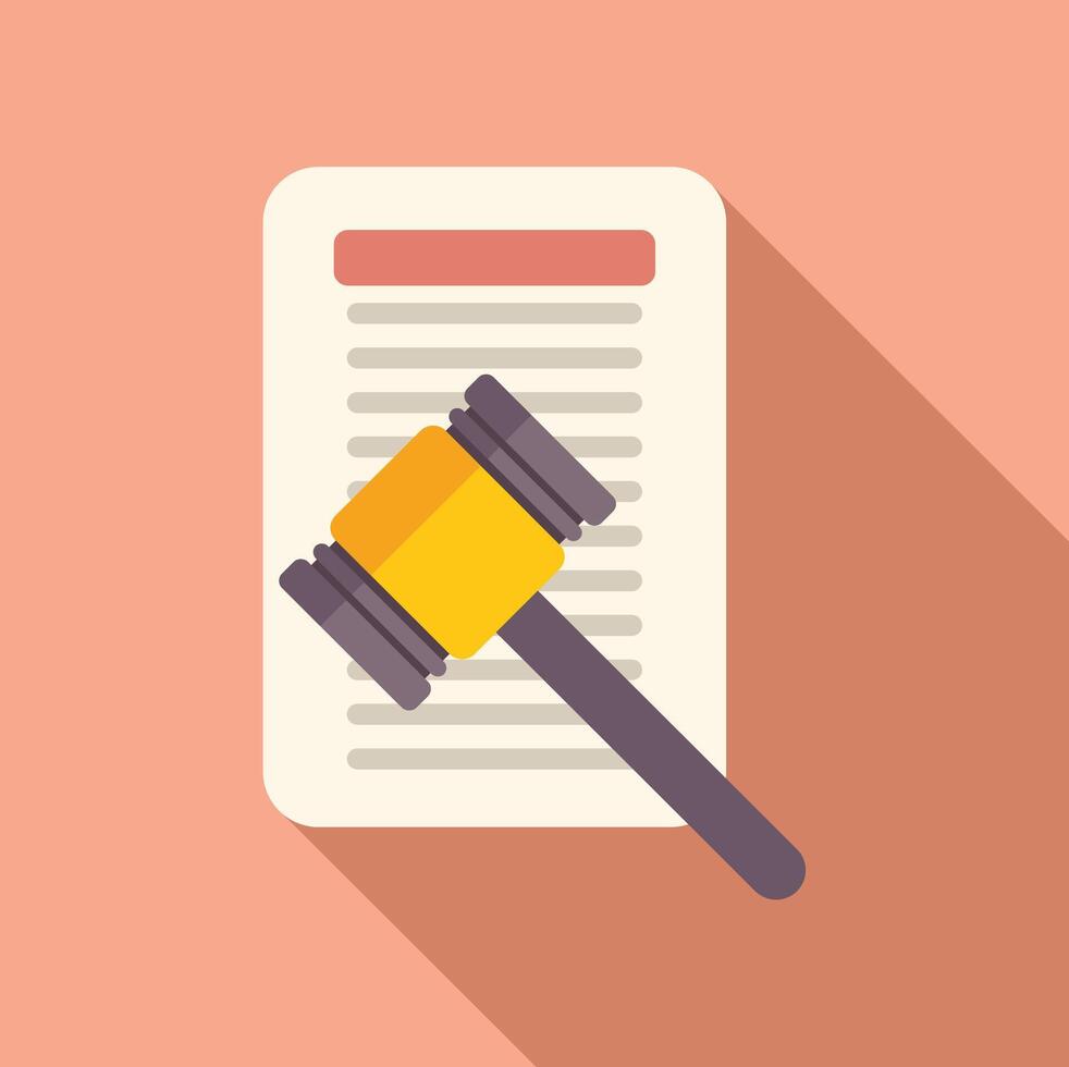Gavel of disclaimer icon flat . Document term approve vector