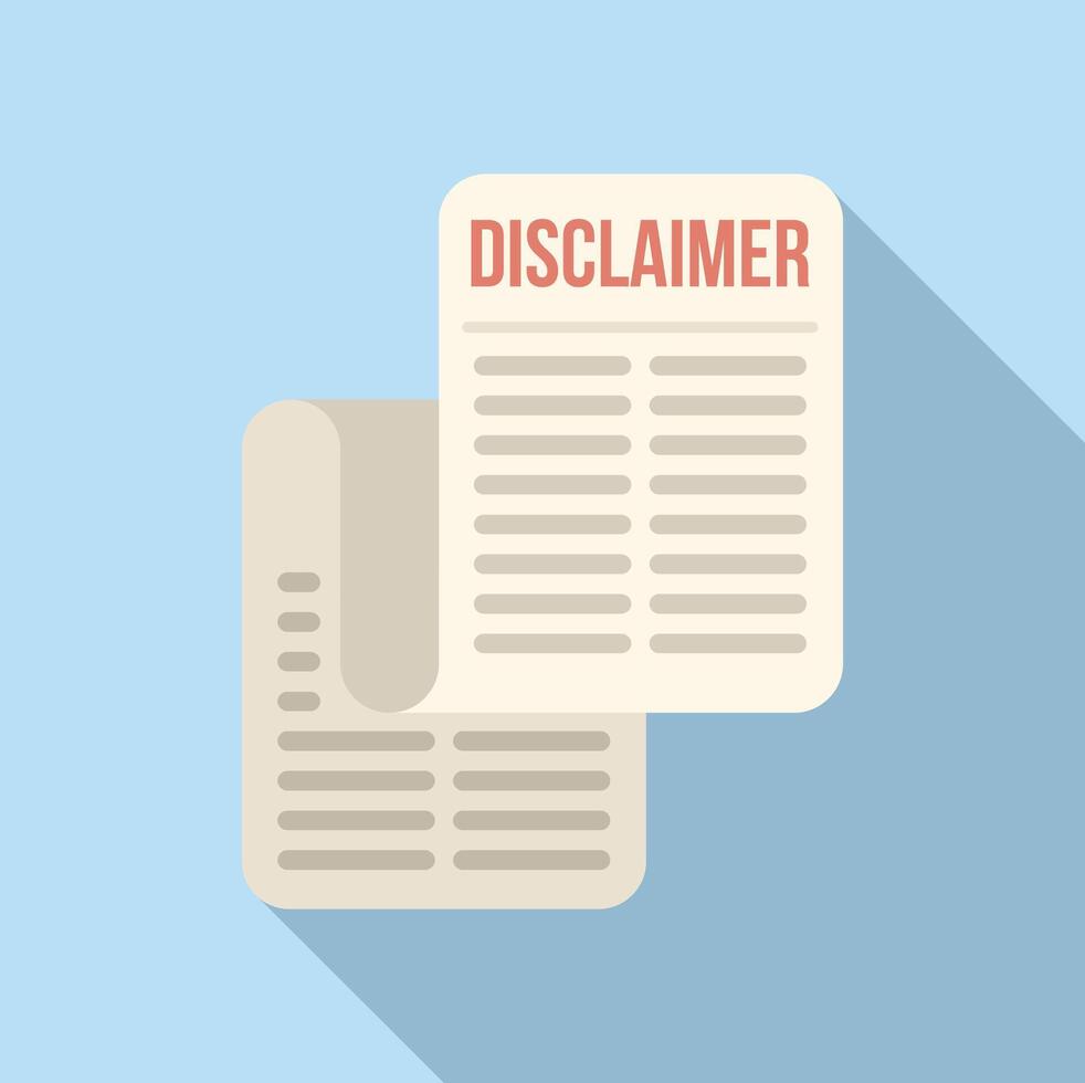 Disclaimer work paper icon flat . Protection mark vector