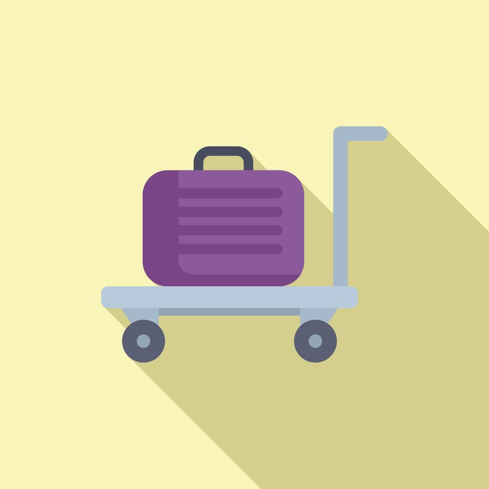 Luggage trolley with small bag icon flat . Delivery trip vector