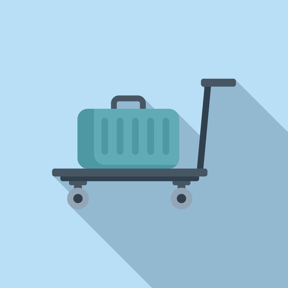 Bag on trolley platform icon flat . Move help vector