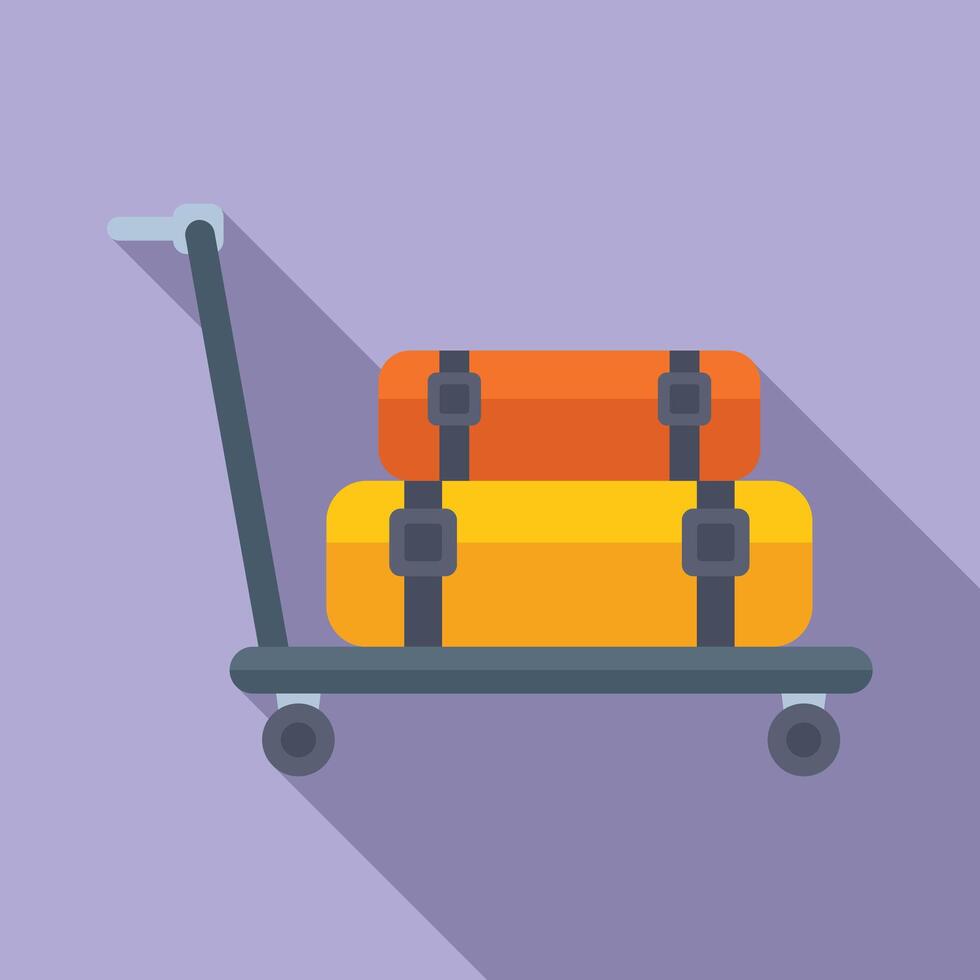 Luggage trolley with travel bags icon flat . Delivery security vector