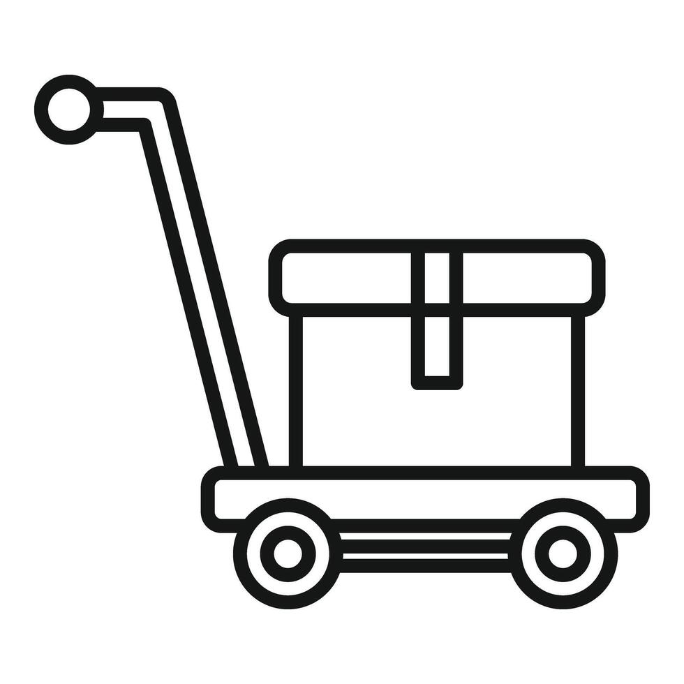 Luggage trolley with carton box icon outline . Security perfect vector