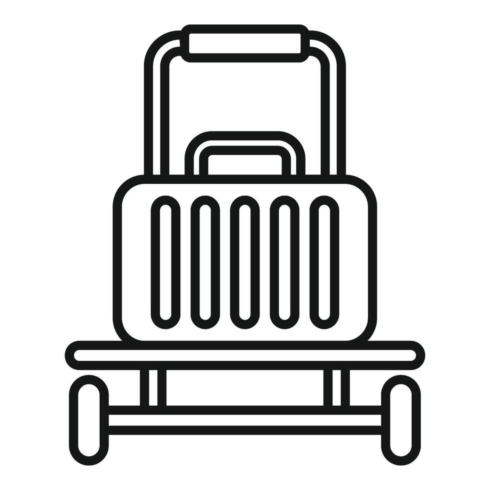 Luggage trolley with handbag icon outline . Delivery voyage vector