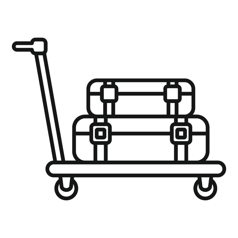 Luggage trolley with travel bags icon outline . Delivery security vector