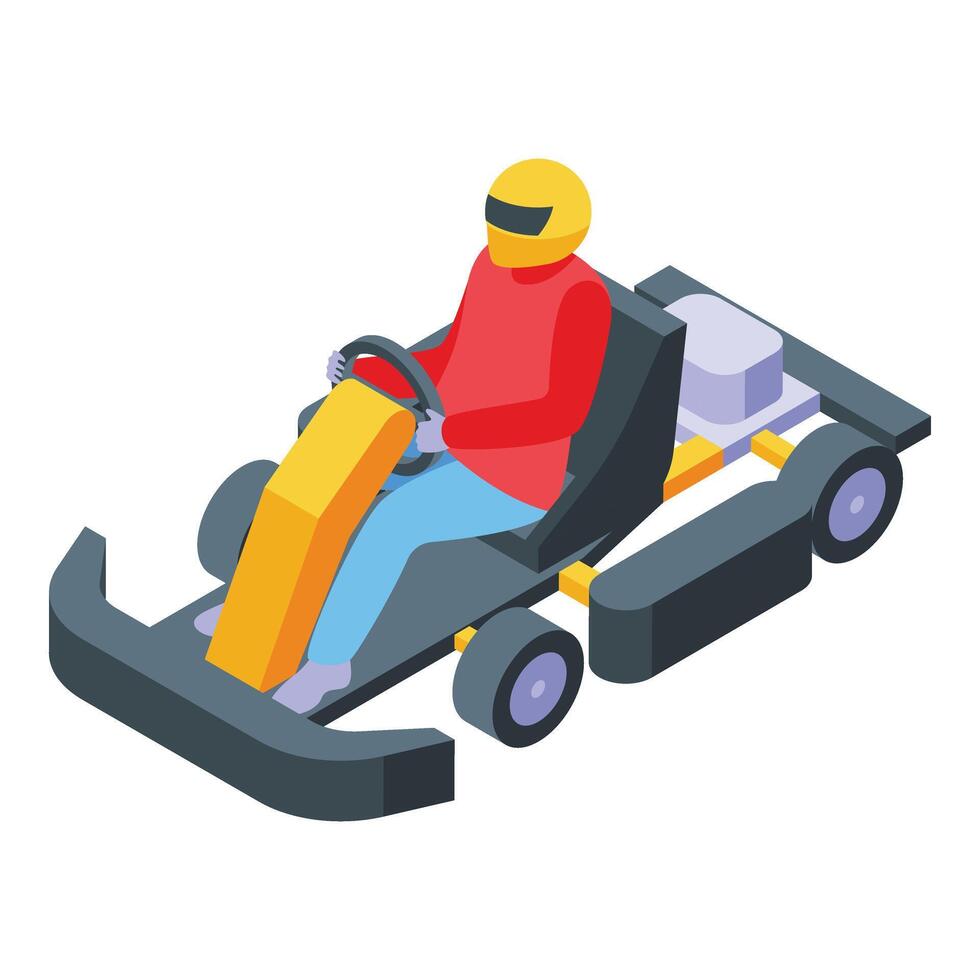 Sport kart racer icon isometric . Active happy driver vector