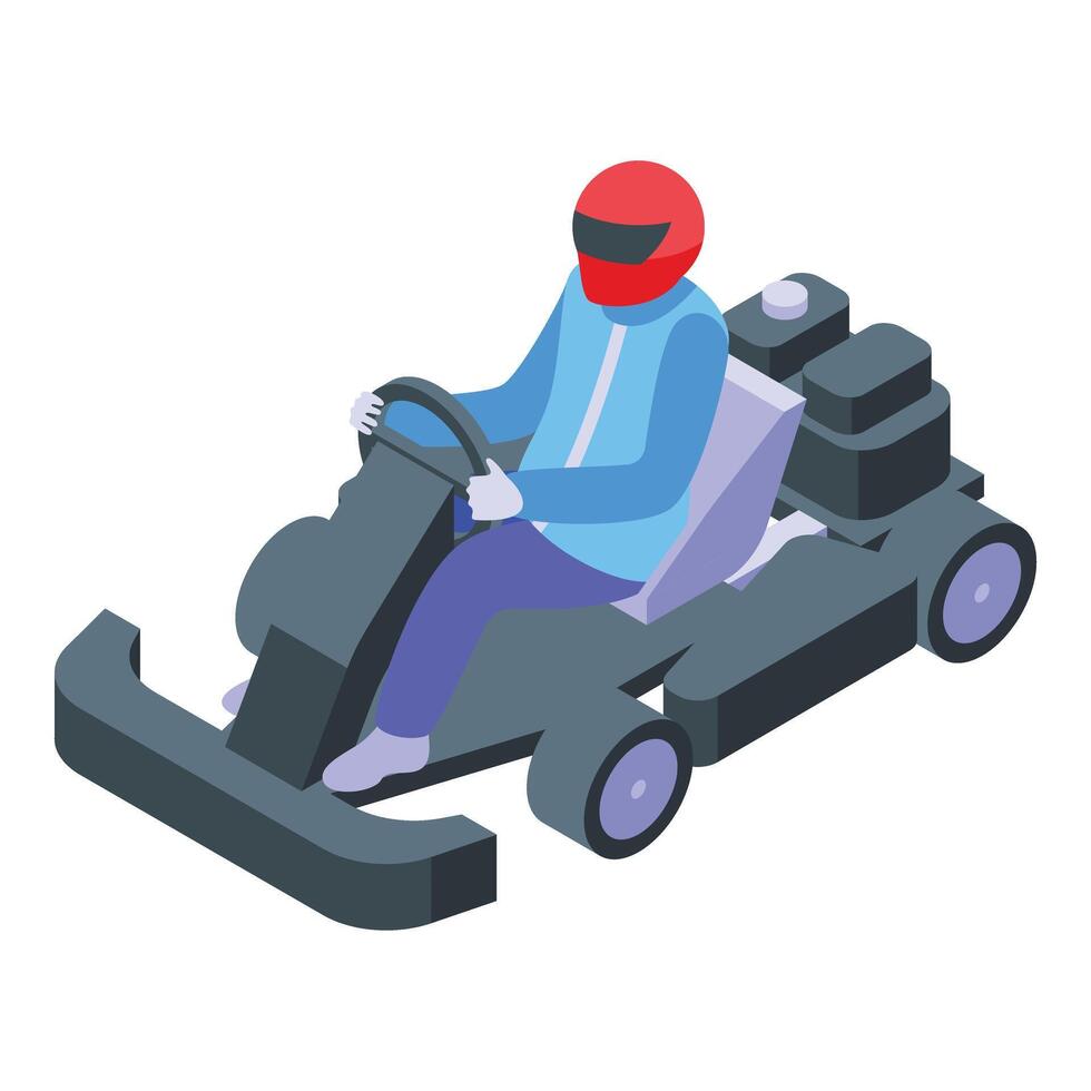 Active kart driver icon isometric . Fast cart lap vector