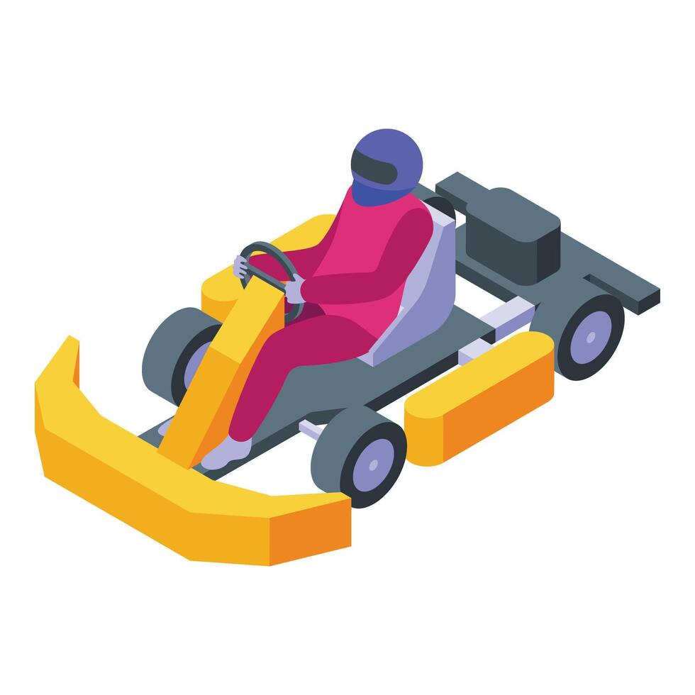 niño kart corredor icono isométrica . Listo para rápido comienzo vector