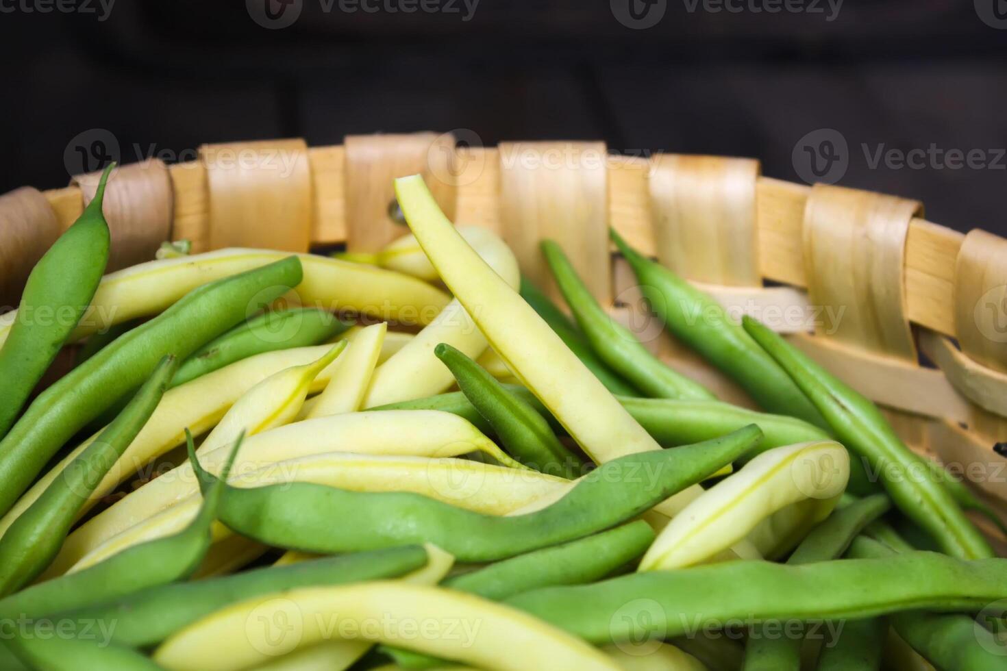 Green beans close up top view. photo