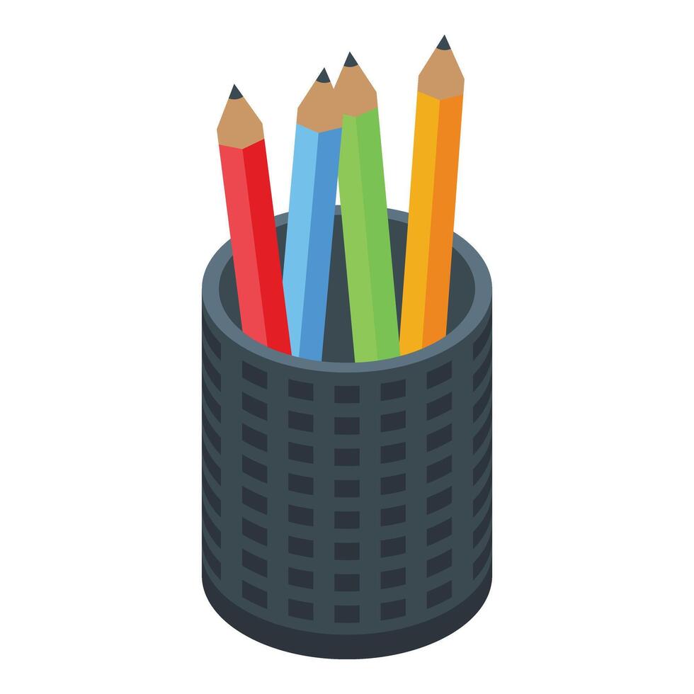 Plastic pencil stand icon isometric . Colorful tools vector