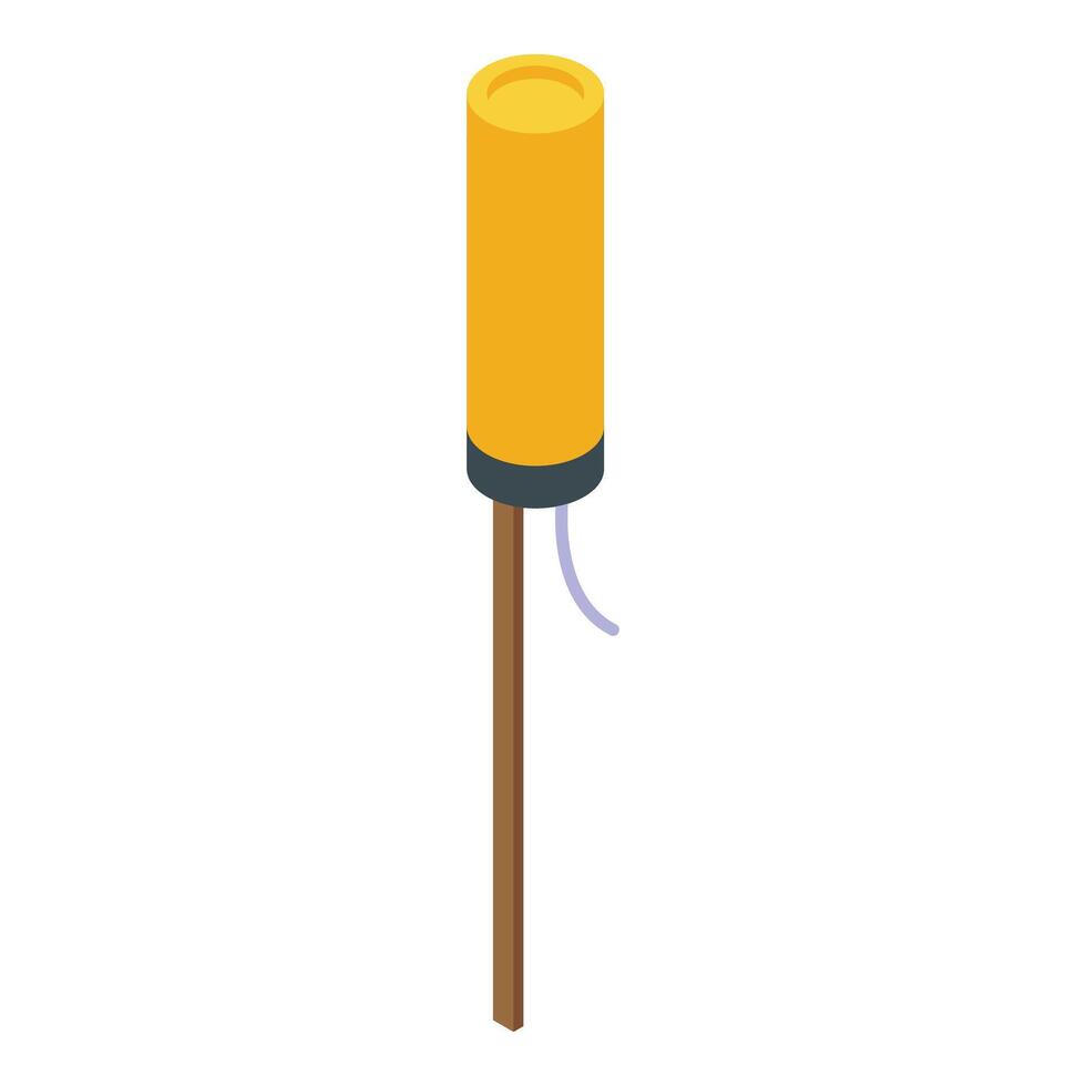 Petard on wooden stick icon isometric . Explosive element vector