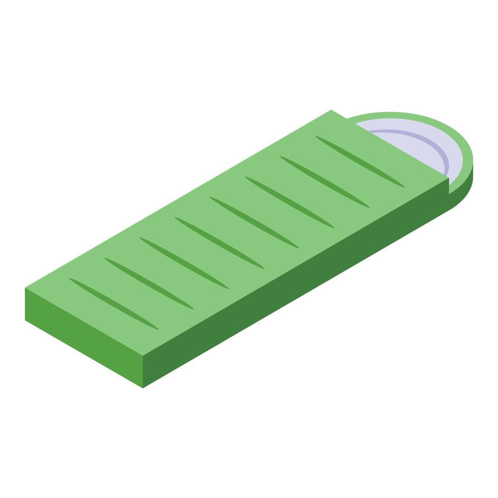 Green sleeping bag icon isometric . Waterproof element vector