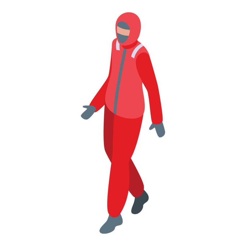 Walking arctic scientist icon isometric . Ice pole exploration vector