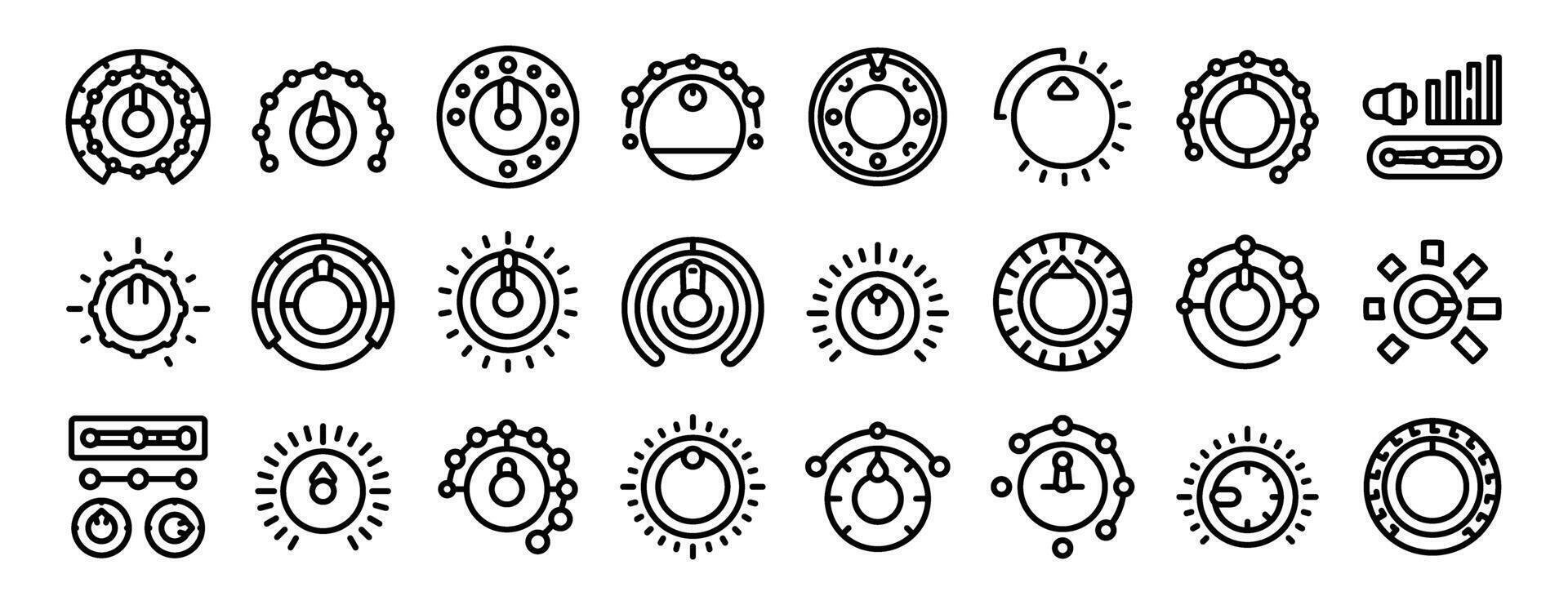 Volume control knobs icons set outline . Sound level vector
