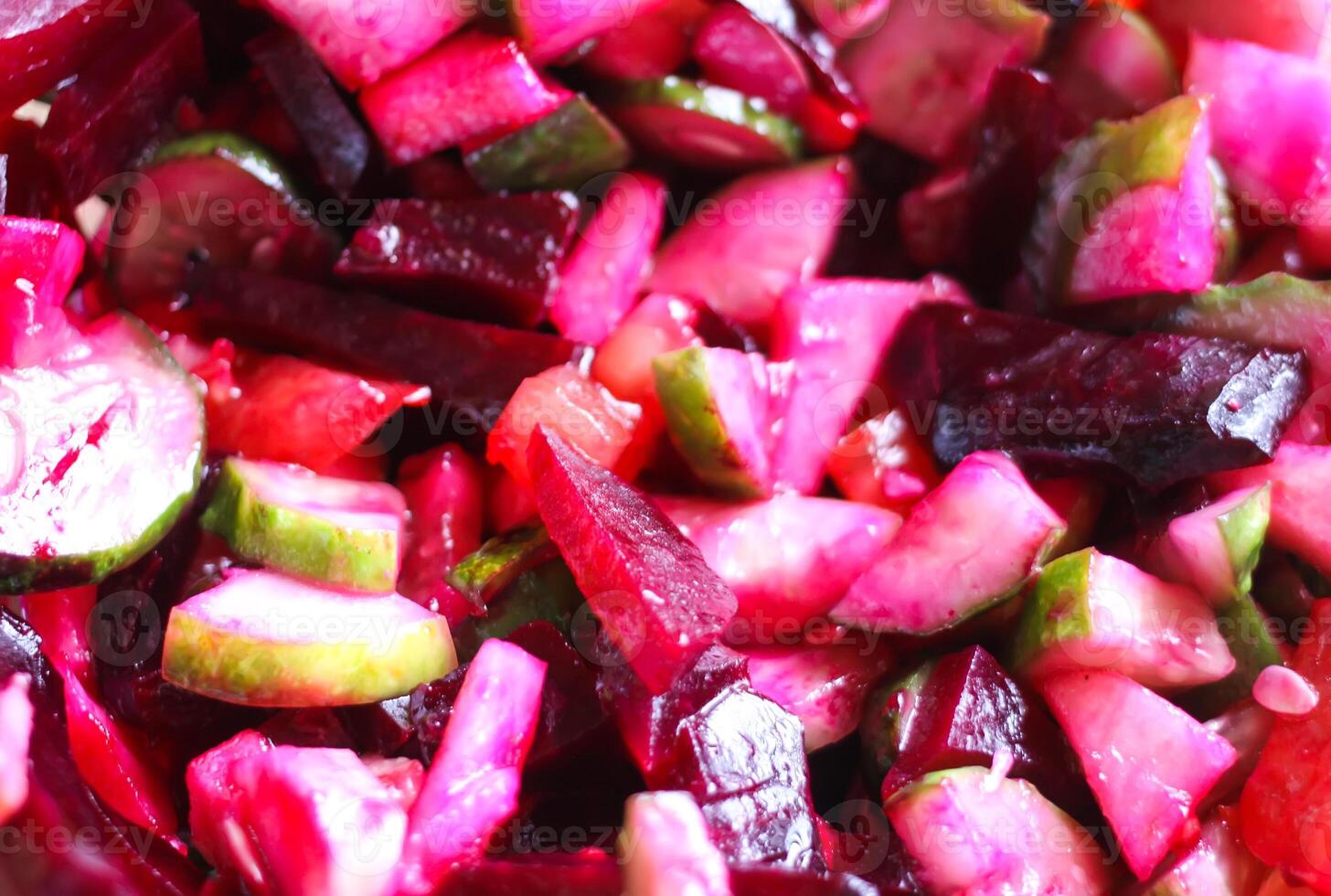 Beet salad vinaigrette in a wooden bowl photo