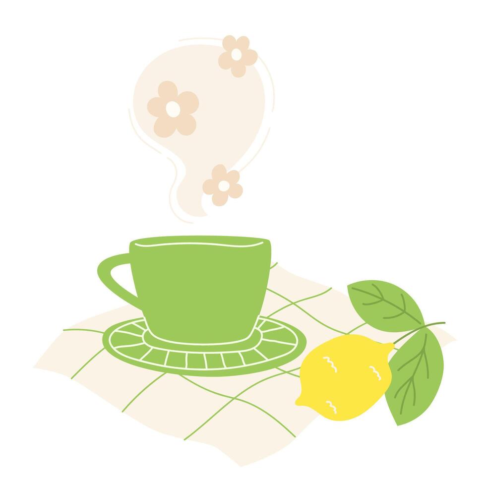 A bright cup set with lemon-flower hot tea vector