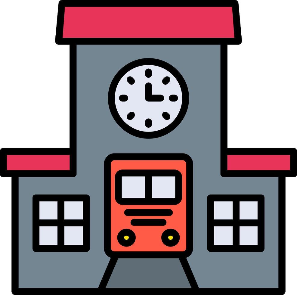 Train Station Line Filled Icon vector