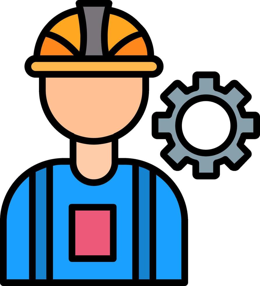 construccion trabajador línea lleno icono vector