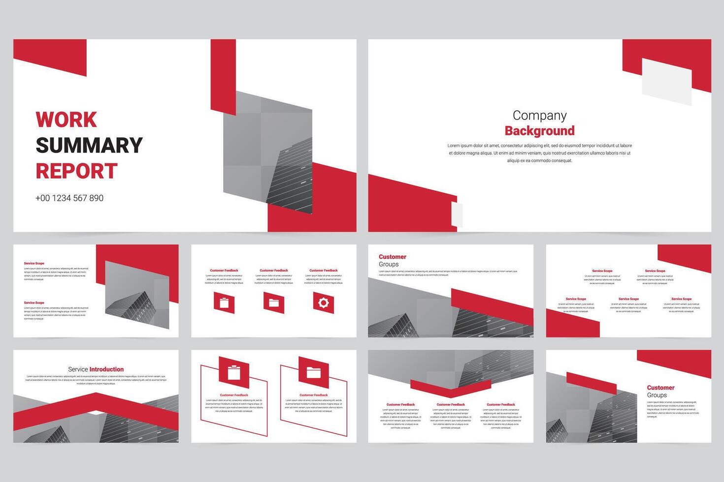 Red modern business work report slide presentation template vector
