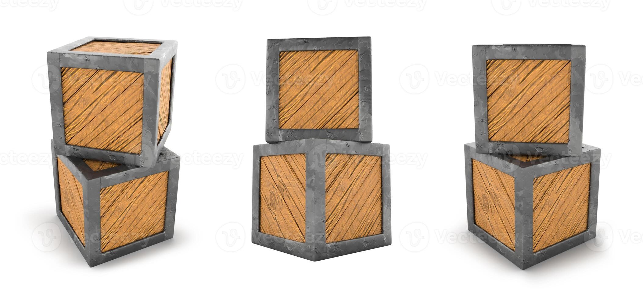 wooden box closed with iron, cartoon, stacked on illustration backdrop photo