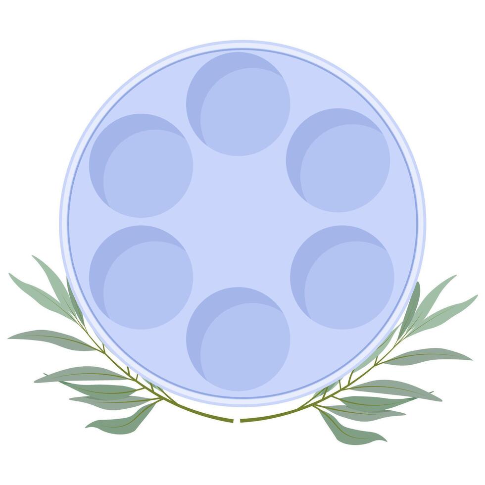 Empty round Seder plate with olive branches near vector