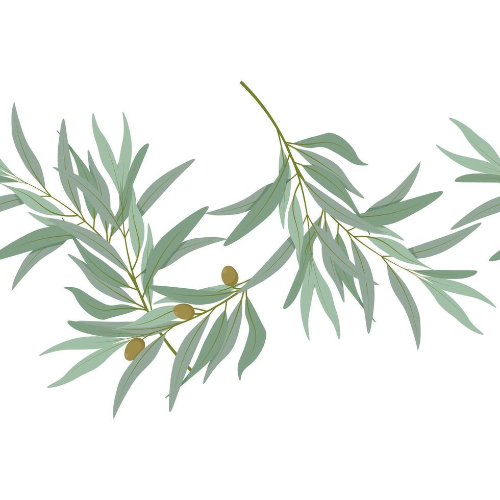 Seamless border of olive branches with olives vector